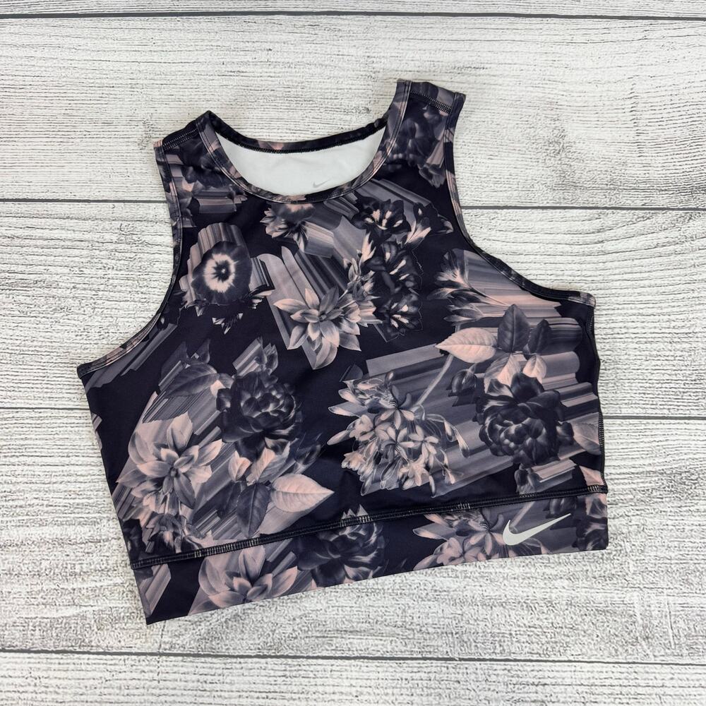 Nike Women's Dri-Fit Gray & Pink Floral Cropped Workout Tank Size Medium